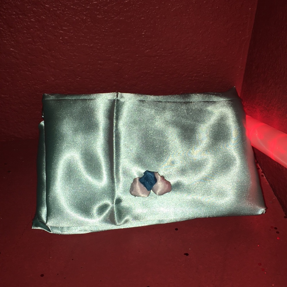 Aquamarine silk makeup clutch by Doodlez